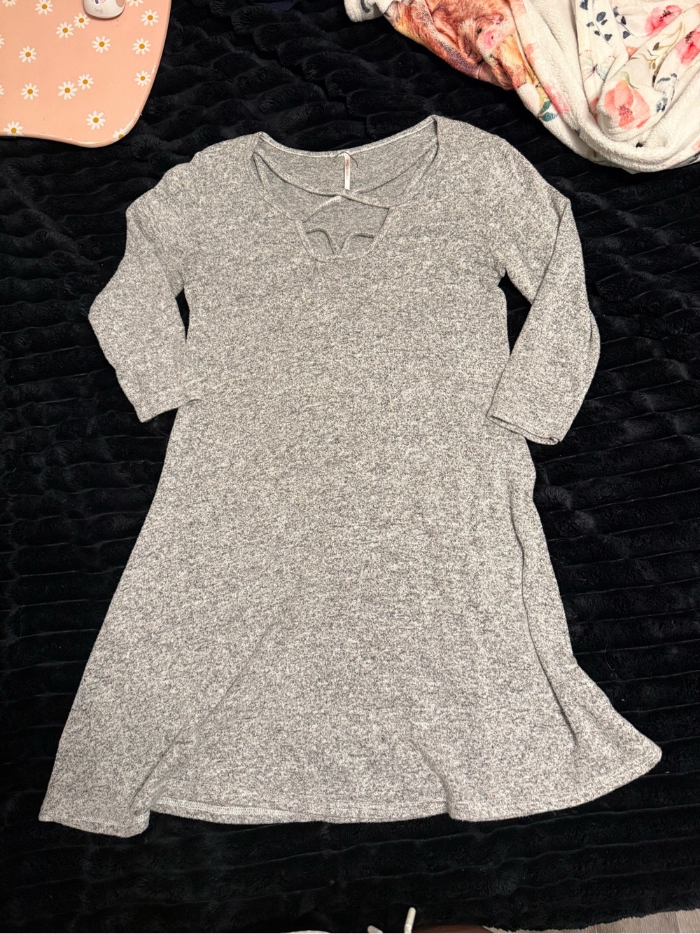 Womens Long Sleeve Heather Gray Swing Dress